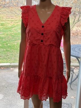 LOFT 100% Cotton Eyelet Button-Front Mini Dress, Fairy, Cottage, Beach, 2P